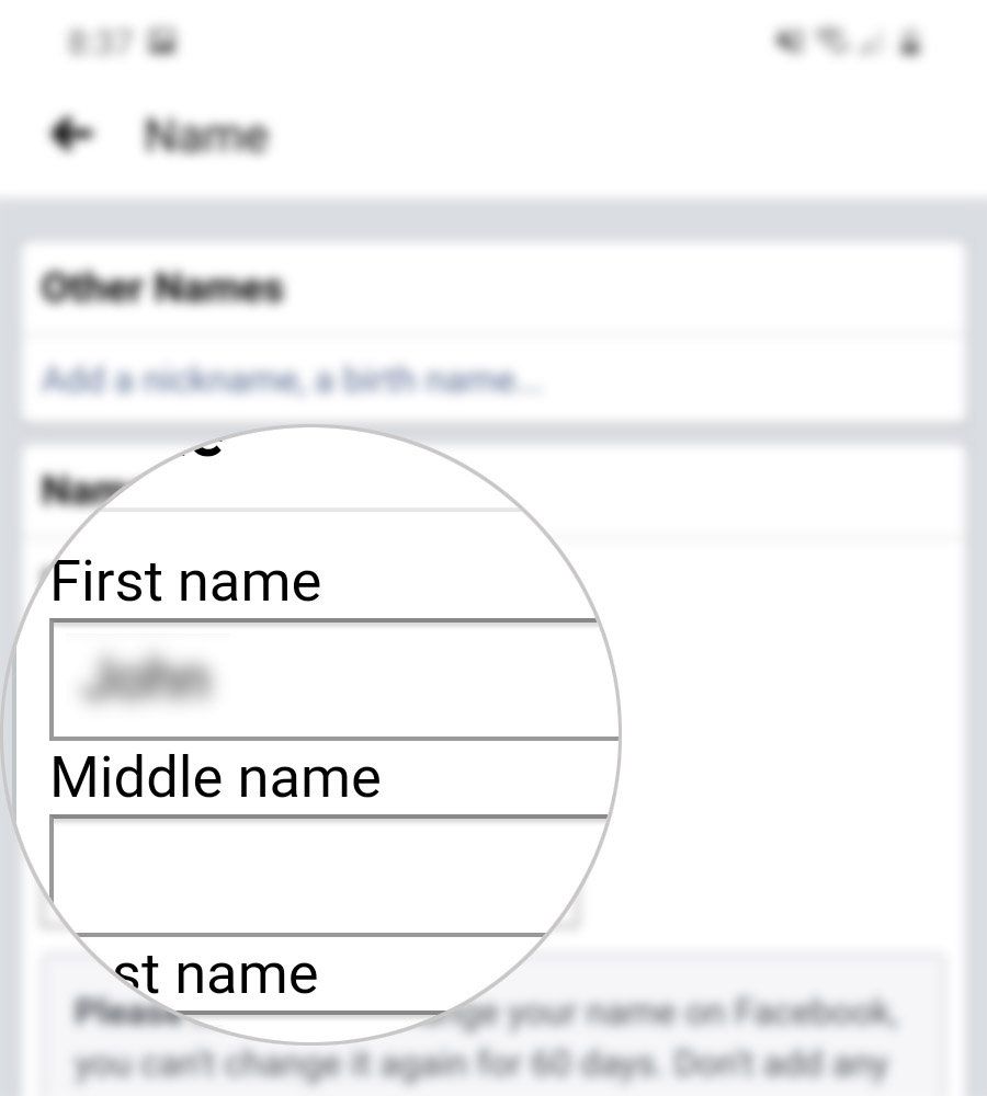 change facebook account name galaxy s20 - edit name