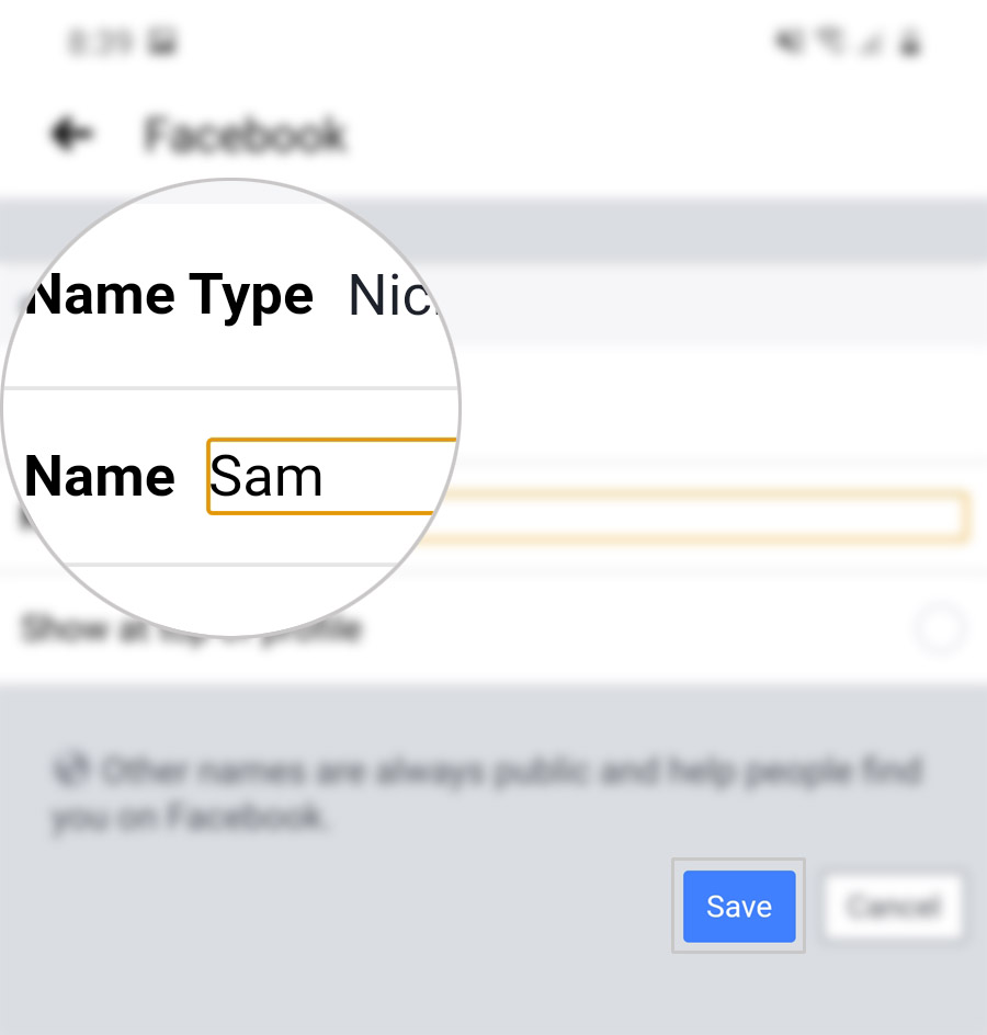 change facebook account name galaxy s20 - other name