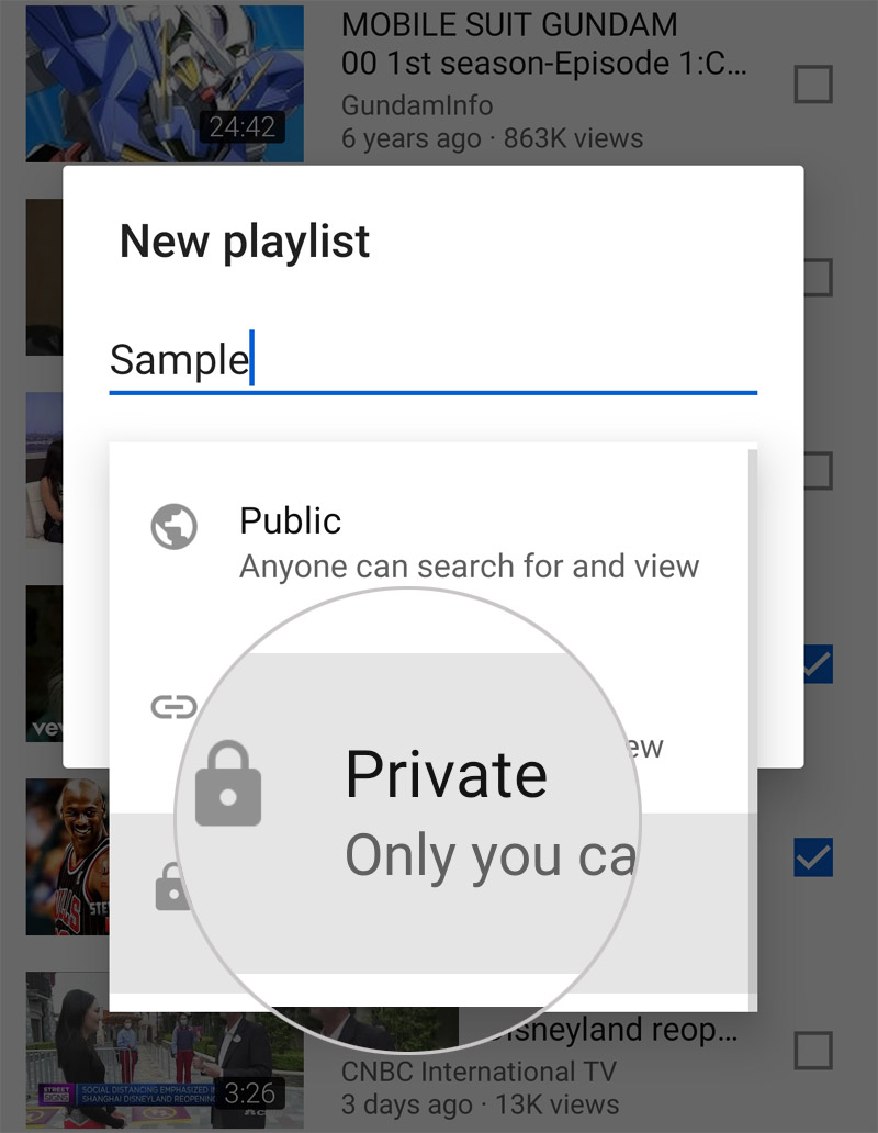 create new youtube playlist galaxy s20 - private playlist