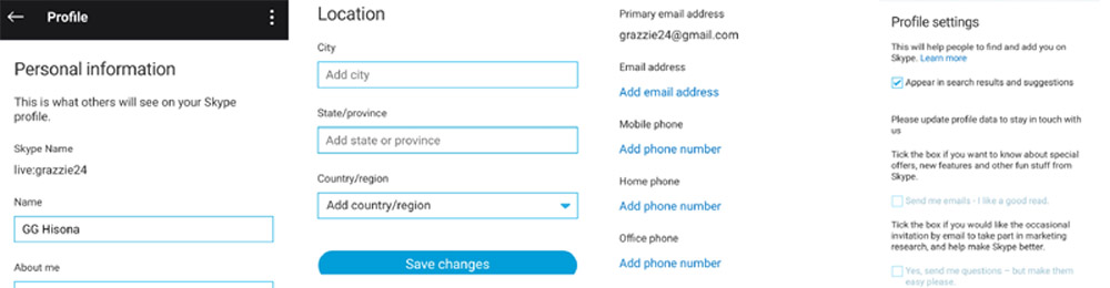 edit skype profile information galaxy s20 - enter save new info
