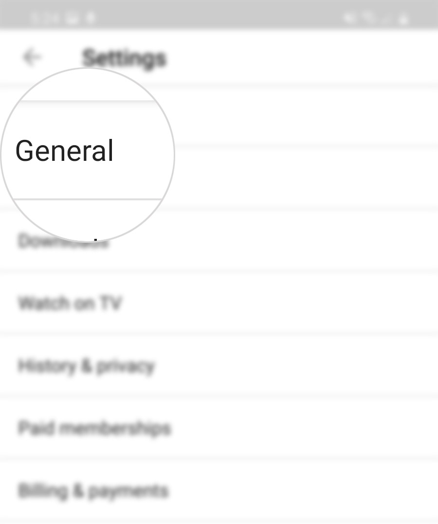 manage youtube location settings galaxy s20 - general set