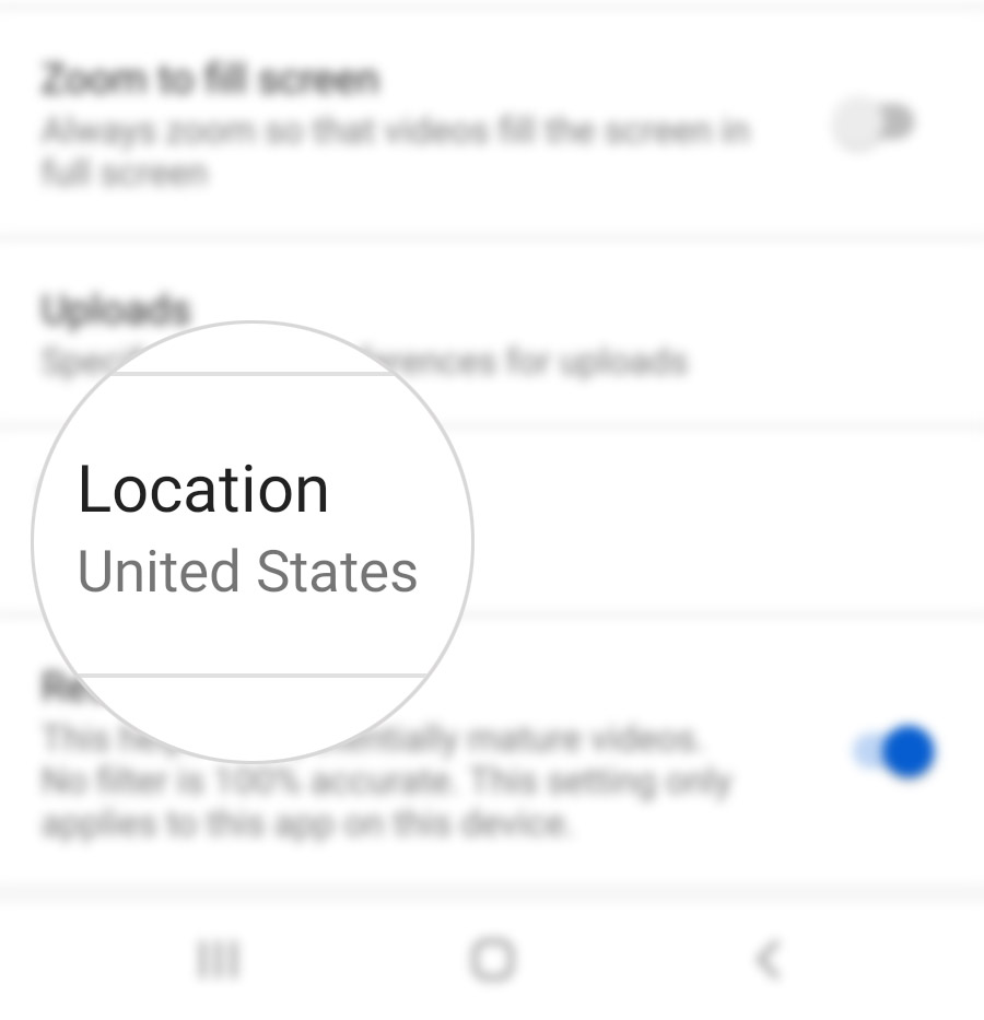 manage youtube location settings galaxy s20 - location