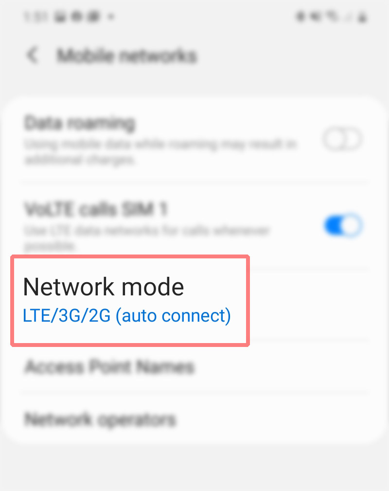 manually change galaxy s20 network mode - netmod