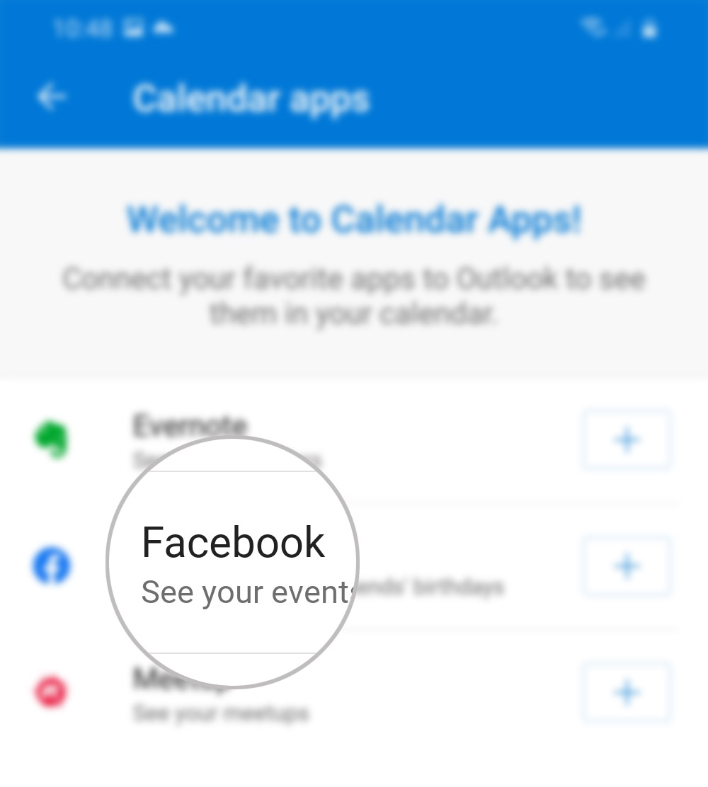 sync outlook with facebook calendar on galaxy s20-fb