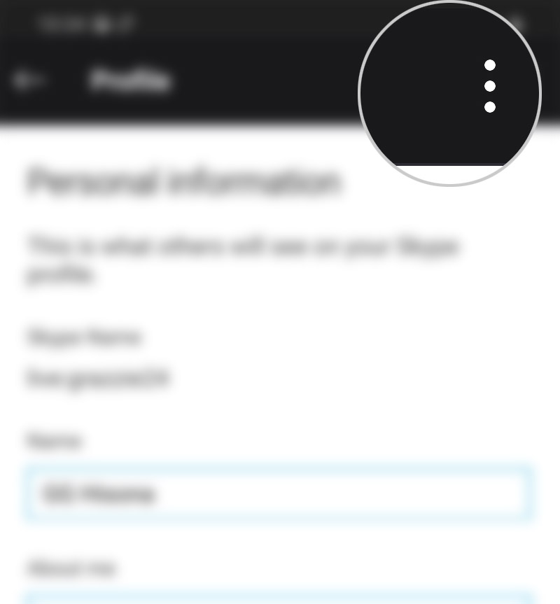view skype profile URL on galaxy s20 - menu icon