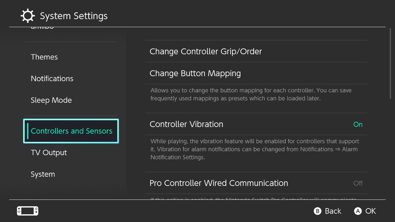 Nintendo Switch Controllers and sensors