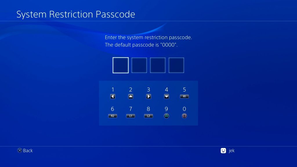 PS4 default passcode