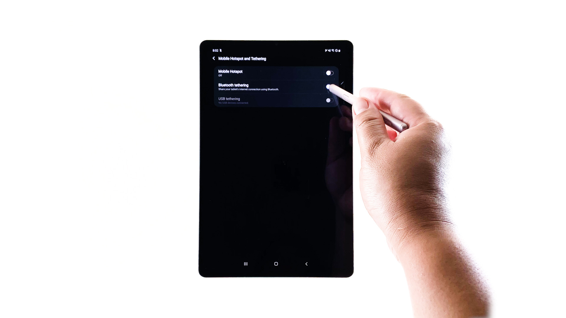 enable bluetooth tethering galaxy tab s6 - switch on