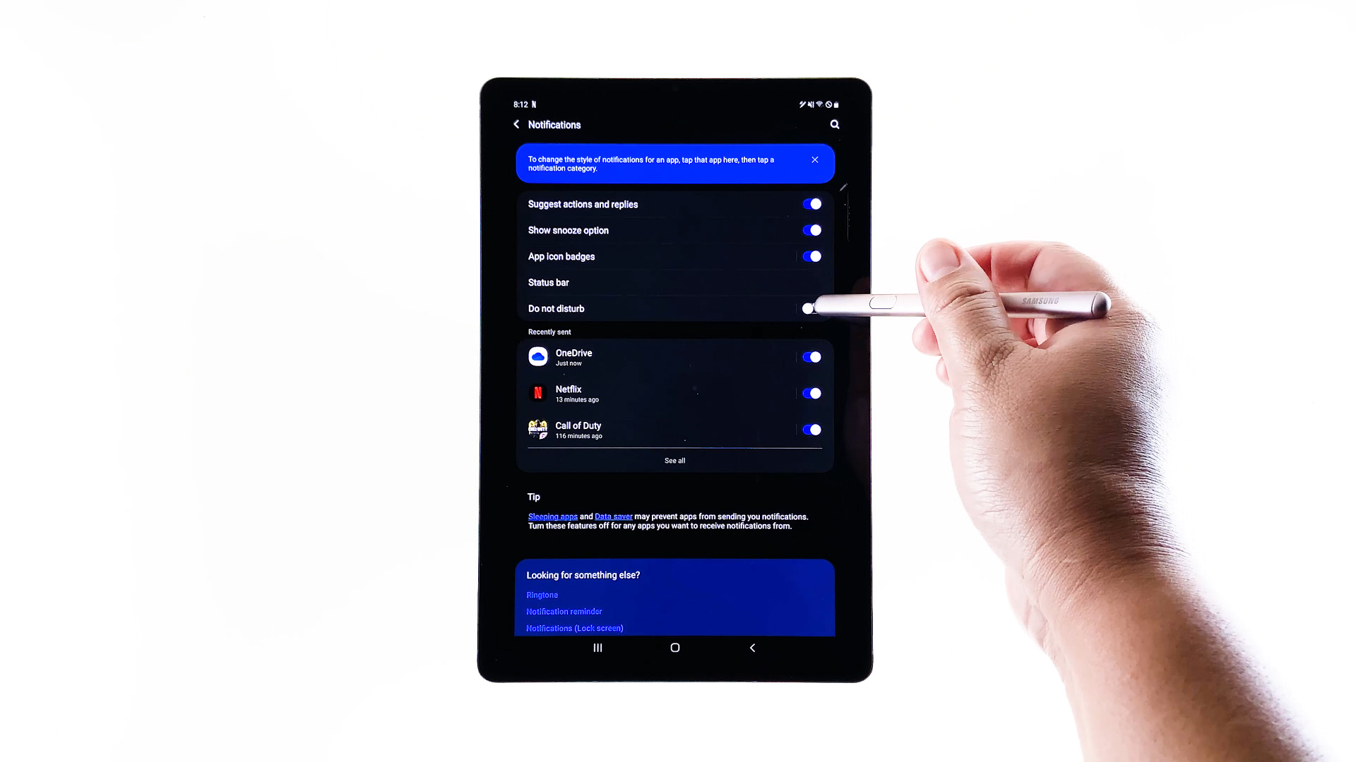 enable do not disturb galaxy tab s6 - dnd switch