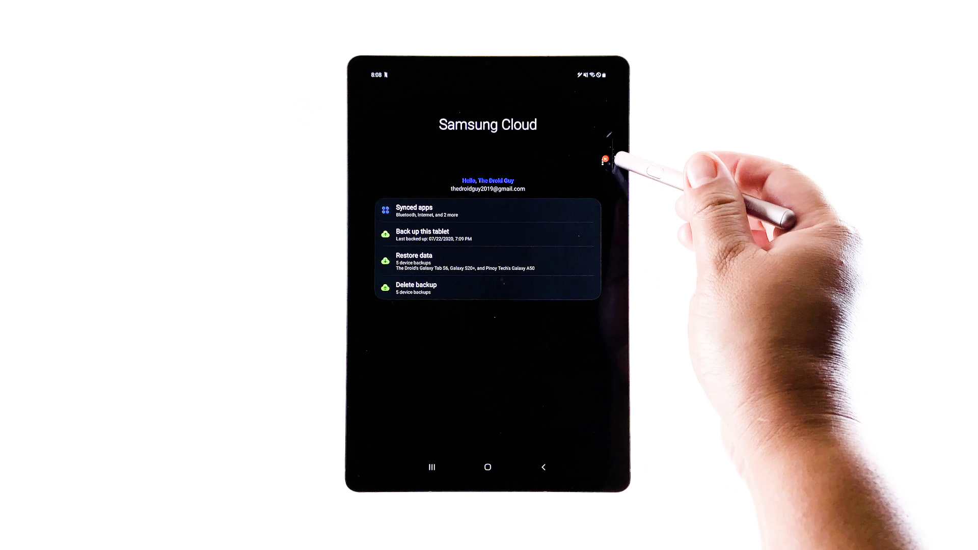 sync tab s6 contacts with samsung cloud - quick menu
