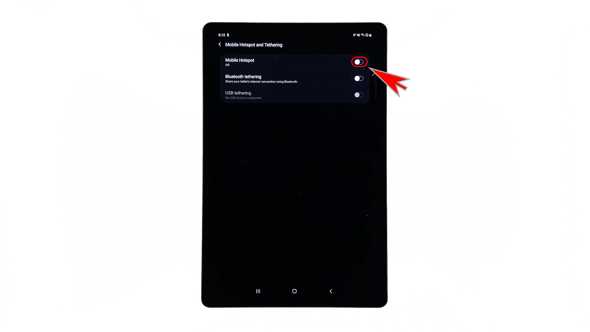 turn on mobile hotspot galaxy tab s6 - switch off