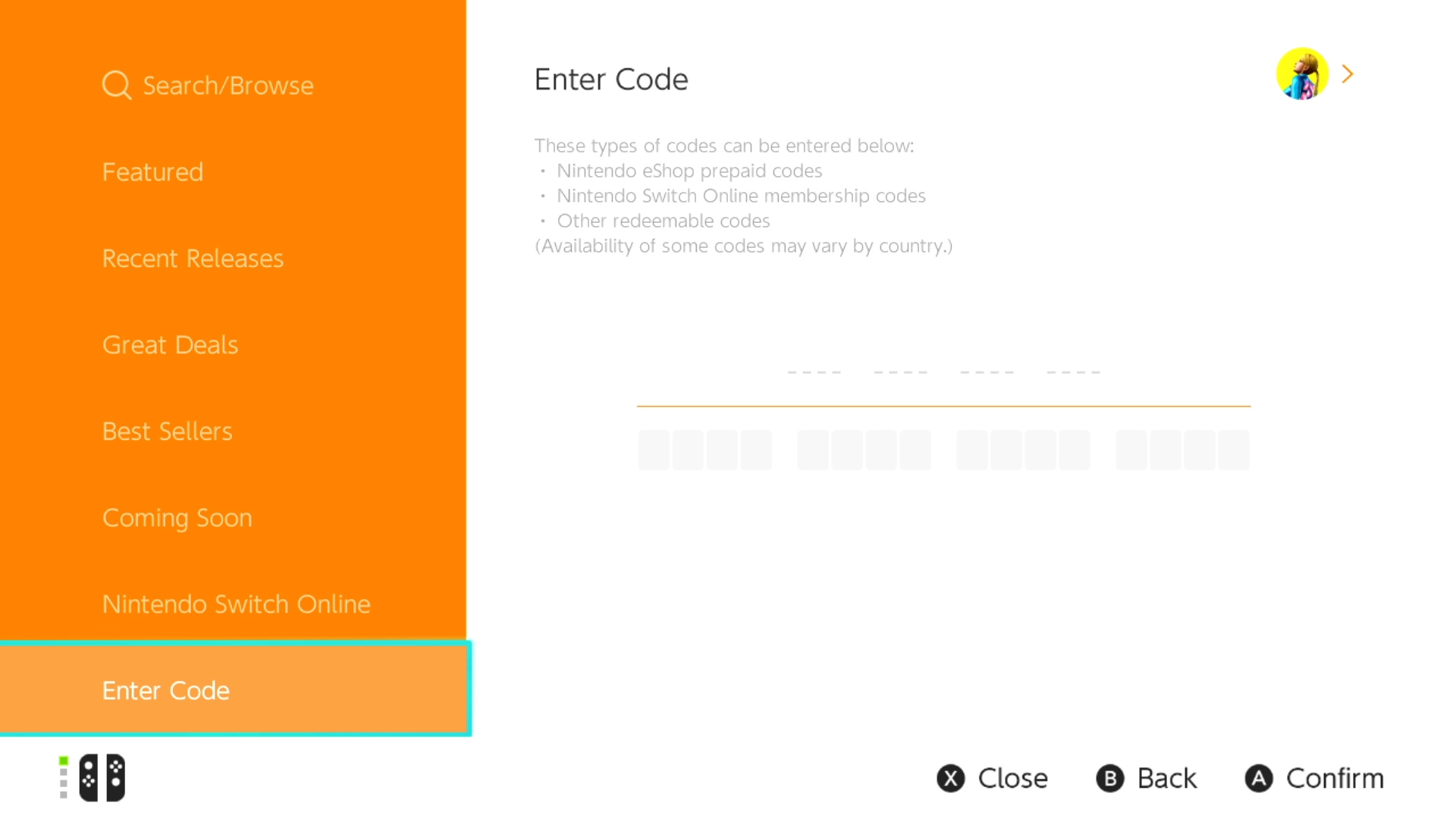 Nintendo Enter Code
