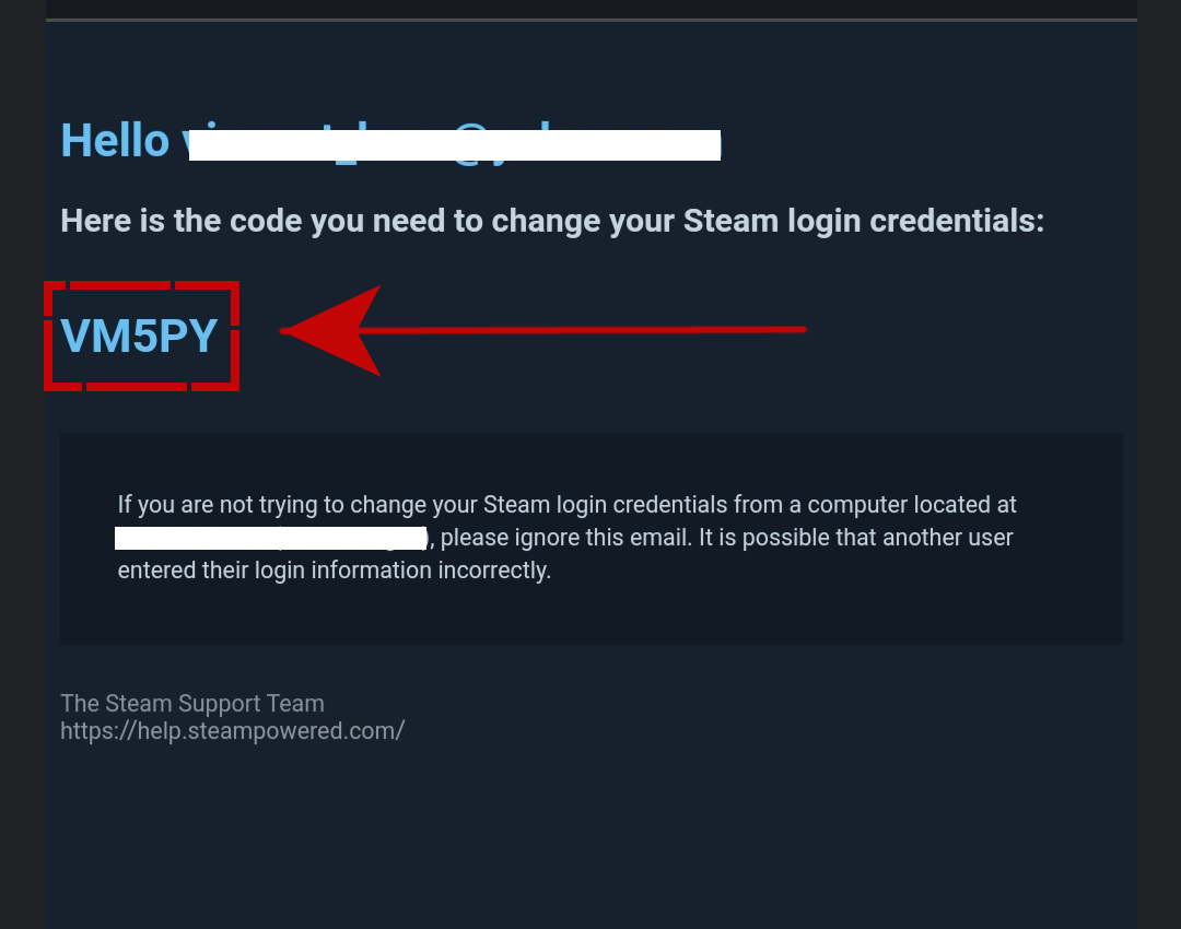 Verification email Steam