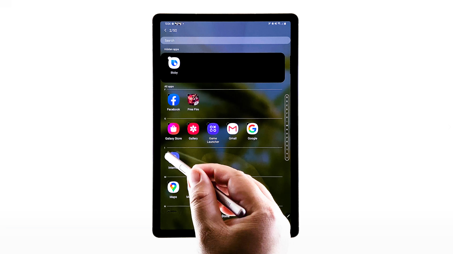 hide apps from tab s6 home screen - select