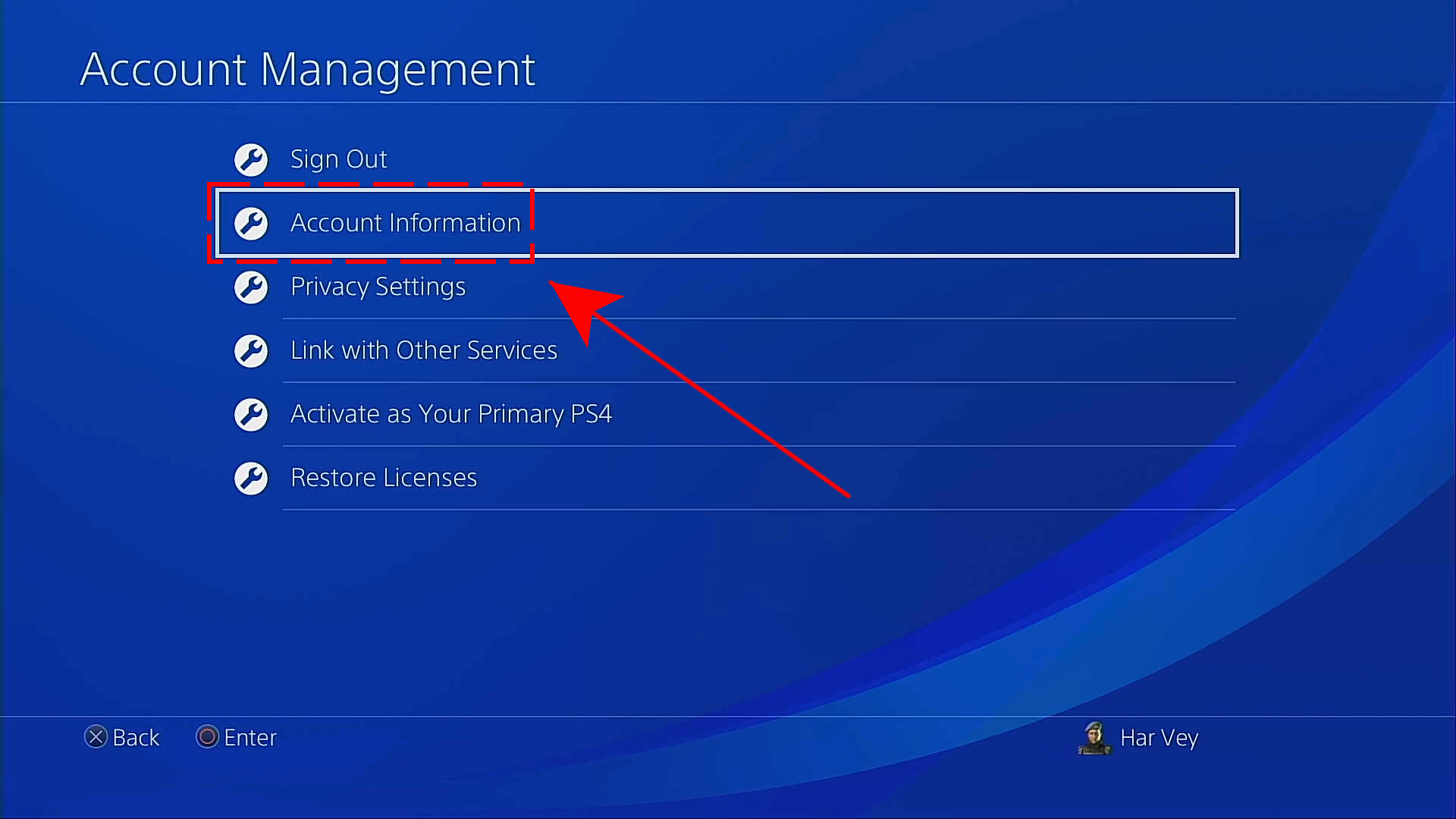 PS4 account information