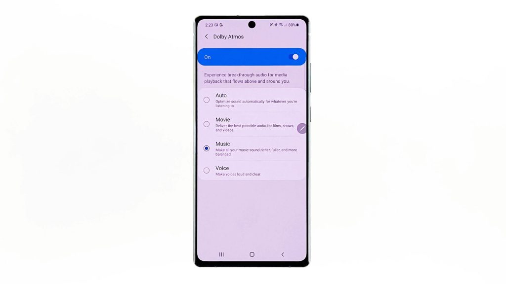 enable galaxy note20 dolby atmos movie