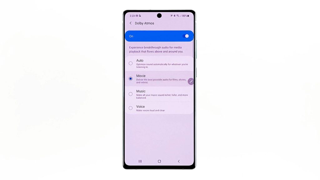 enable galaxy note20 dolby atmos music