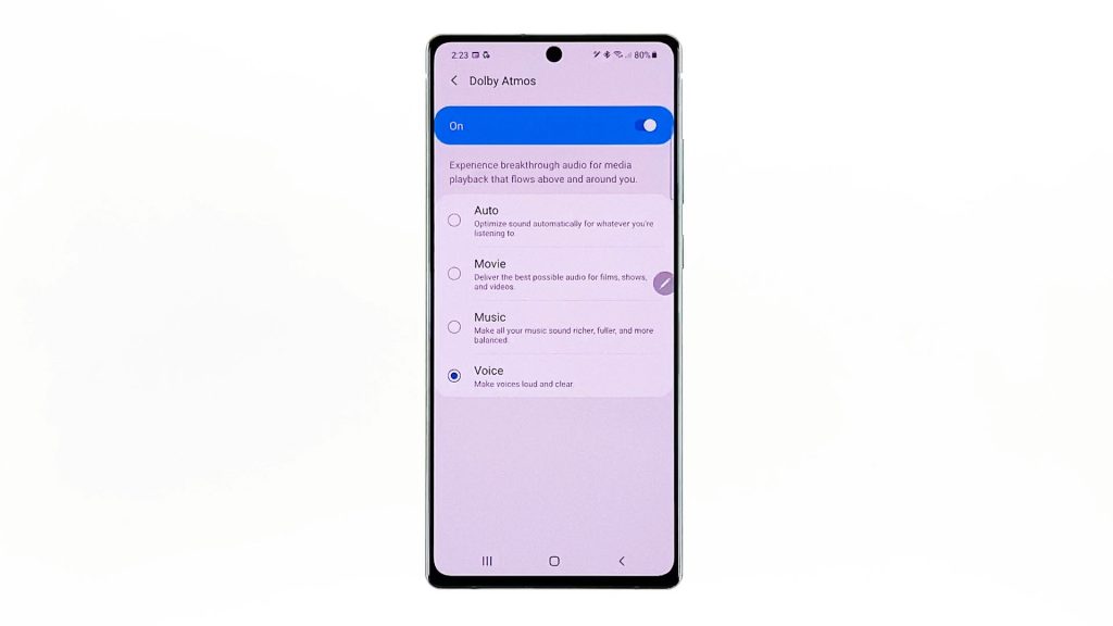 enable galaxy note20 dolby atmos voice