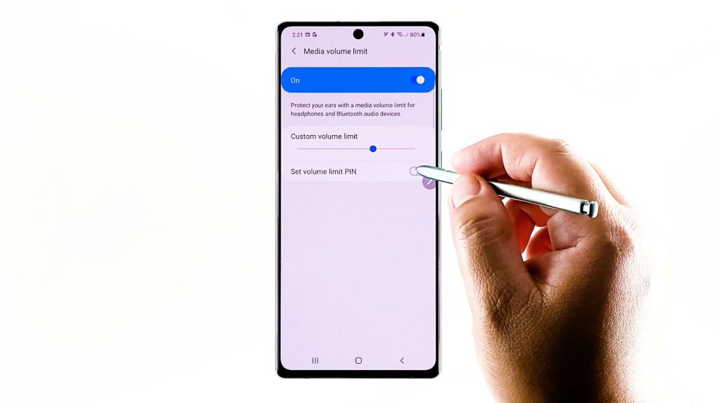 note 20 media volume limit PIN