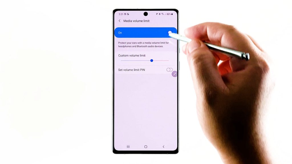 note 20 media volume limit switchON