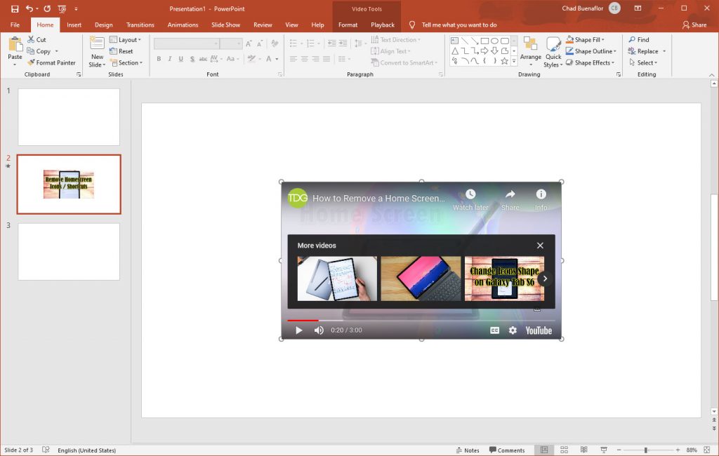 powerpoint with youtube inserted