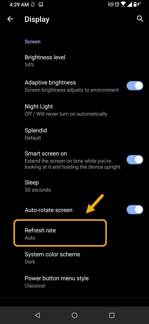 refresh rate setting