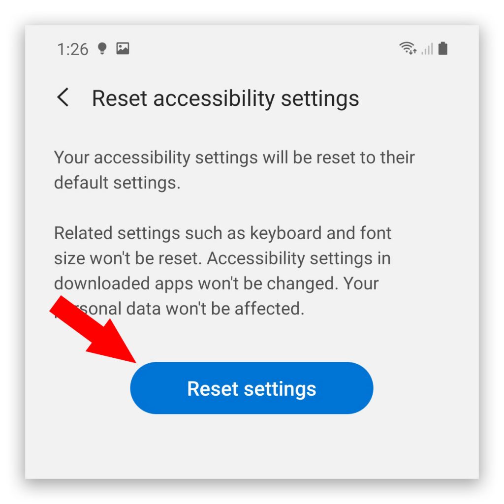 reset accessibility settings galaxy note20 5