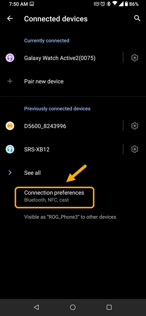 tap connection preferences