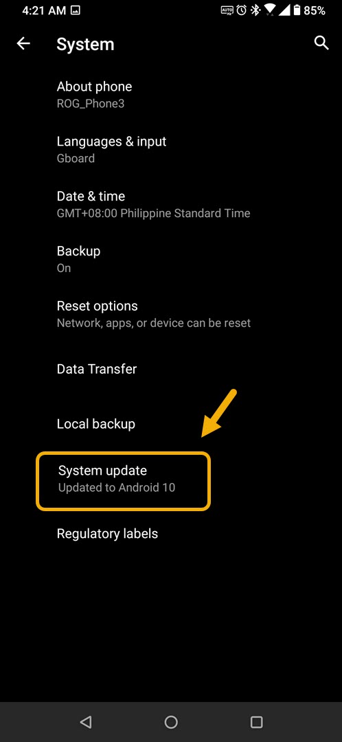 tap on system update