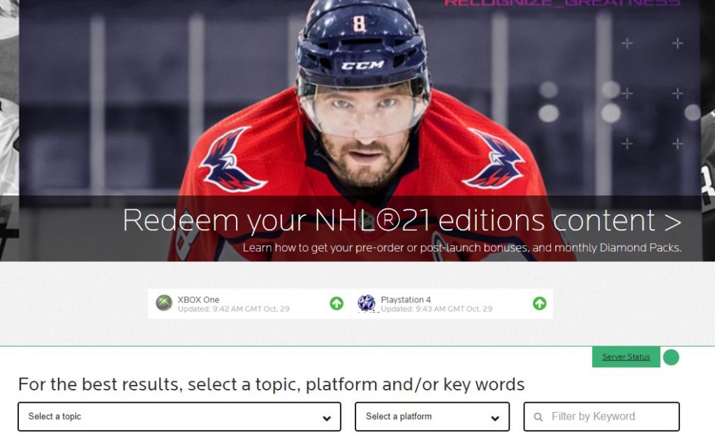 EA server status NHL 21