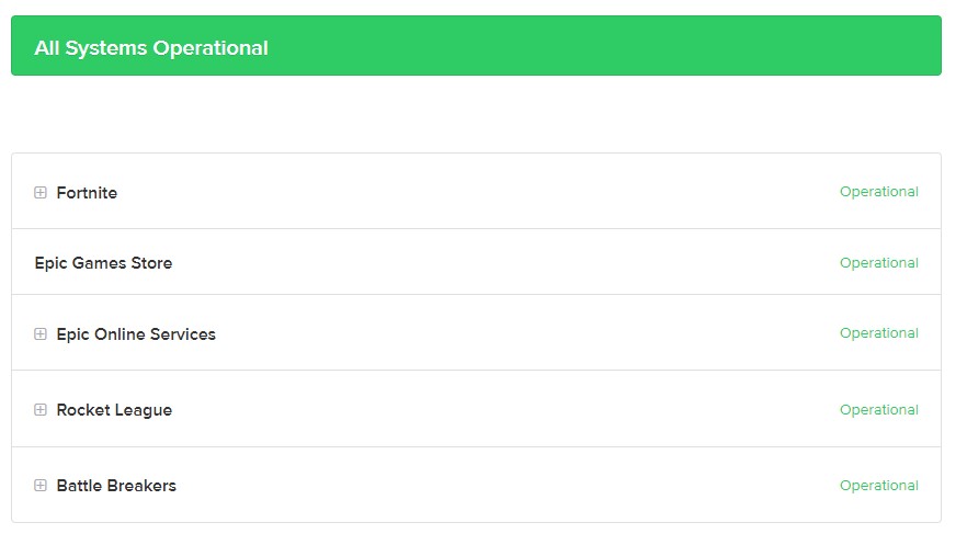 Epic Game server status