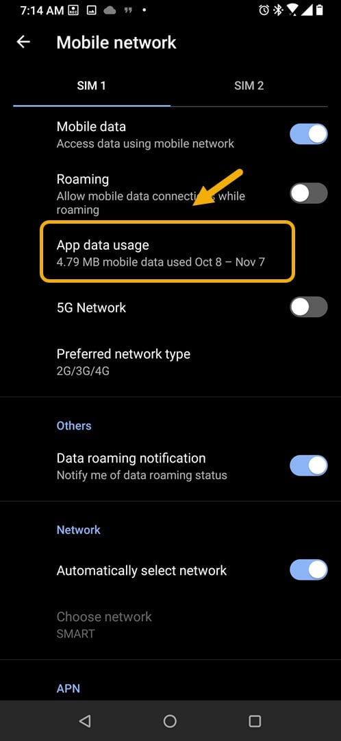 app and data usage