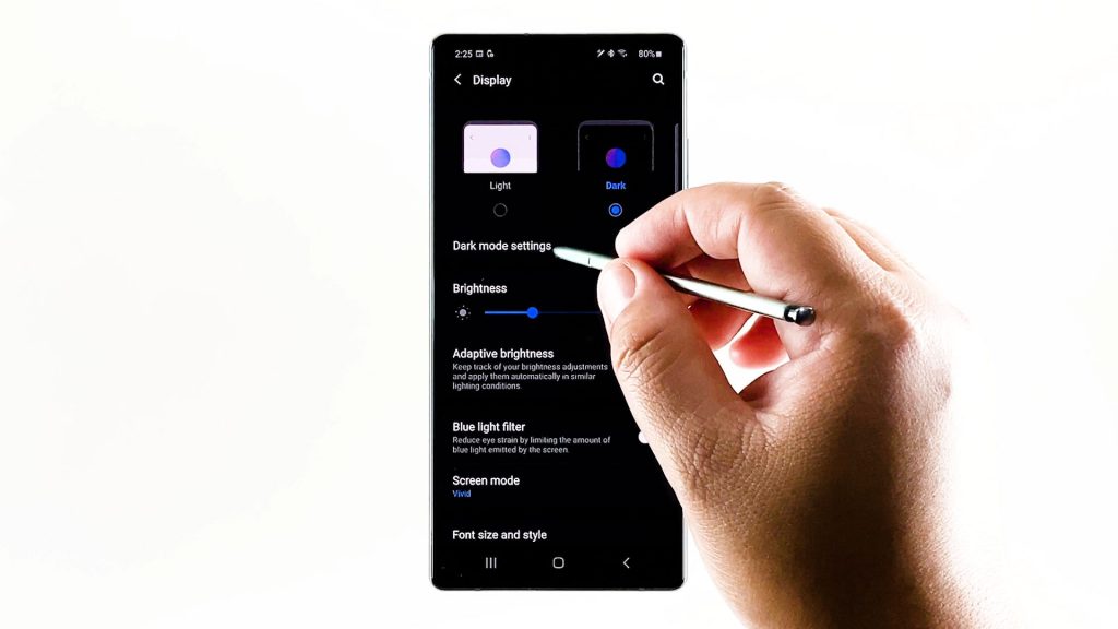 enable galaxy note20 dark mode DMsettings