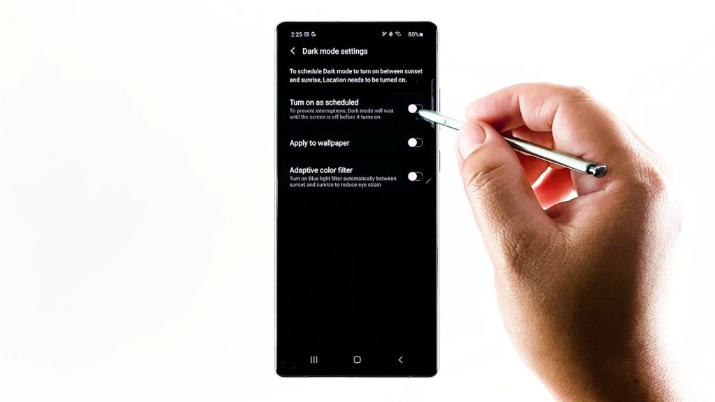 enable galaxy note20 dark mode scheduled