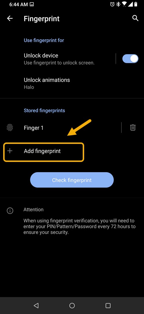 tap add fingerprint