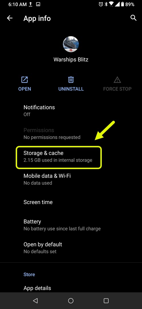 tap on storage and cache