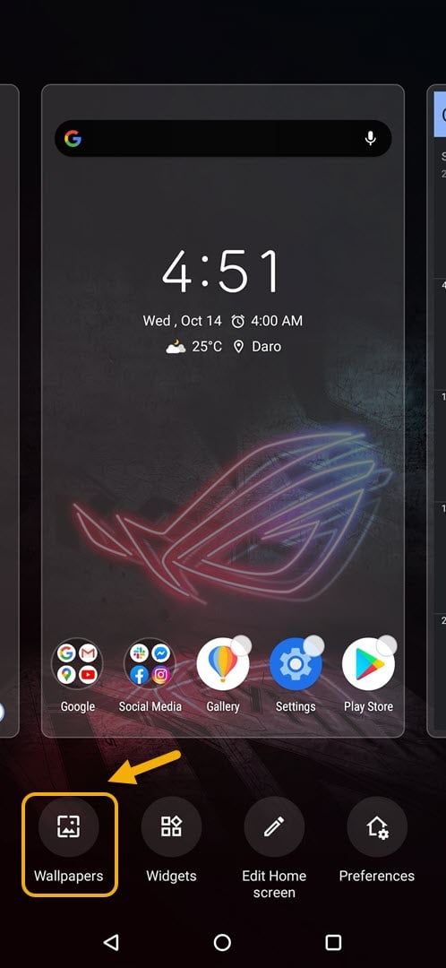 Set up wallpaper from the home screen of your ROG Phone 3