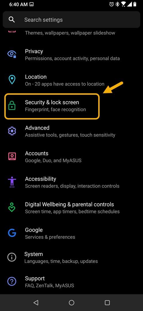 tap security and lock screen