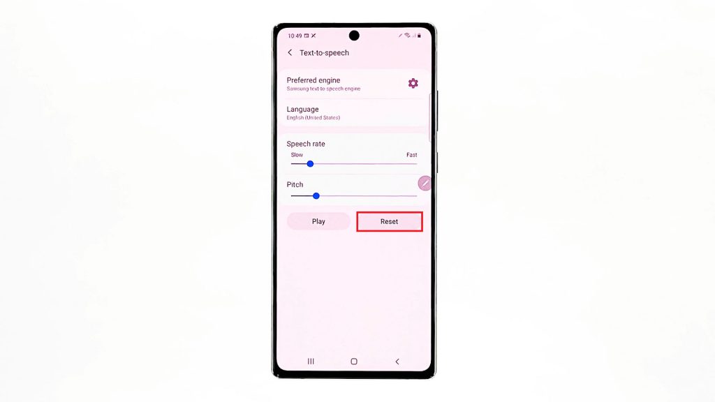 text to speech settings note 20 reset