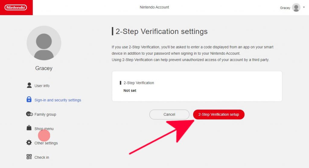 2 step verification setup button