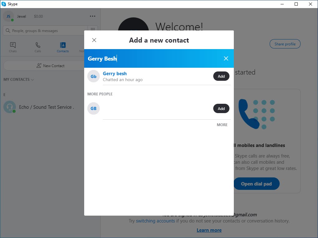 Add Skype contacts