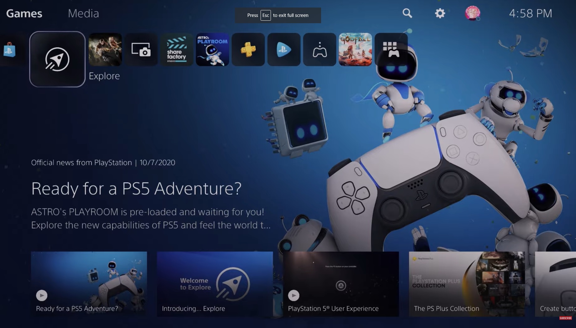 PS5 Home screen 1