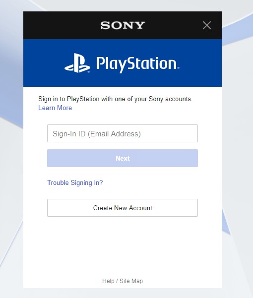 PSN sign in page