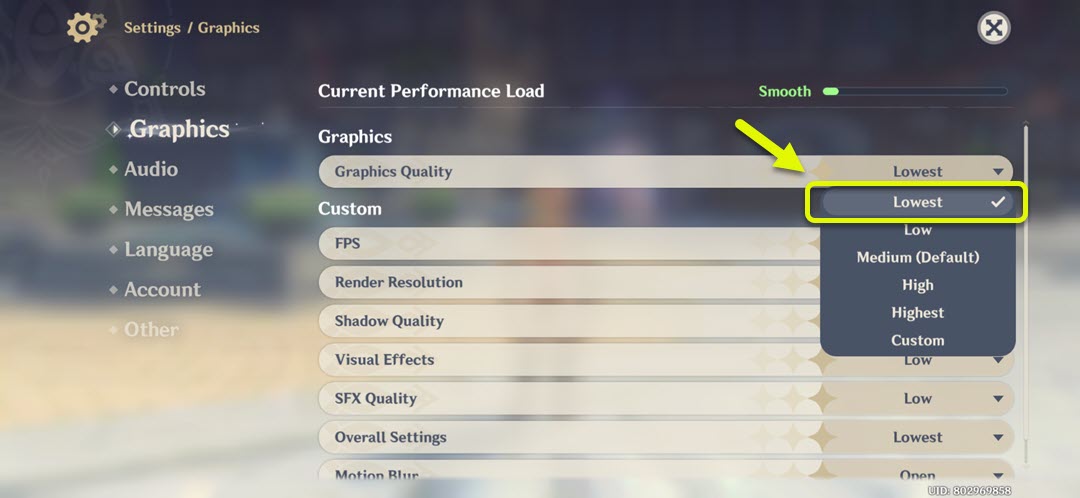 change graphics quality to lowest