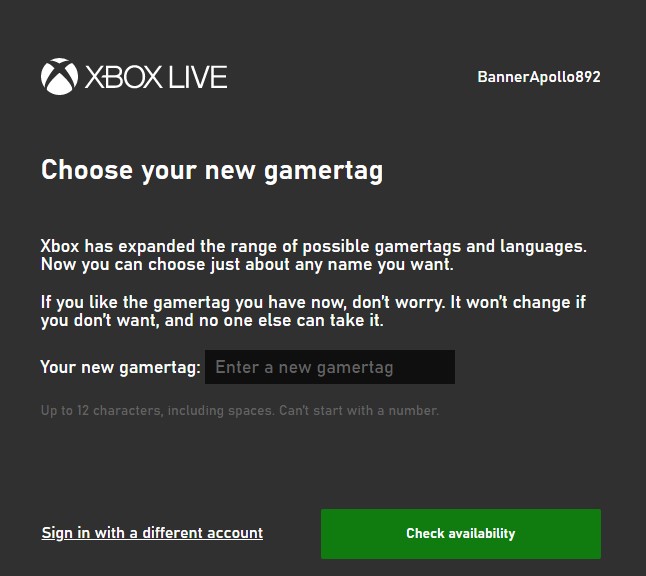 enter new gamertag