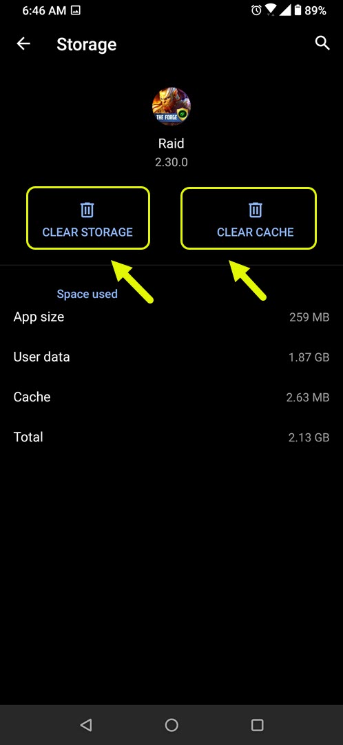 tap clear storage clear data