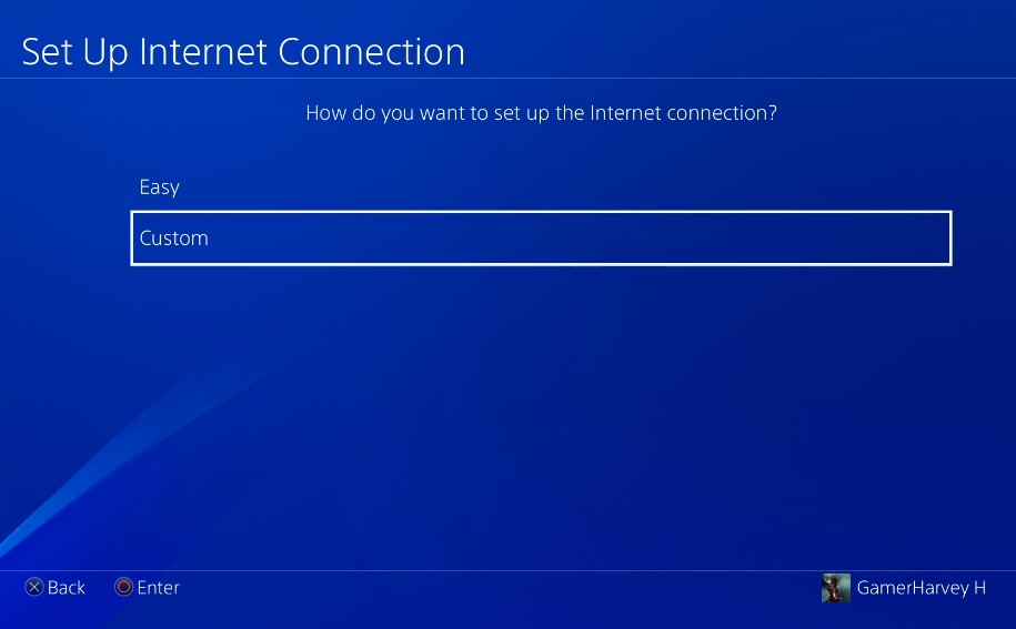 PS4 custom set up internet connection
