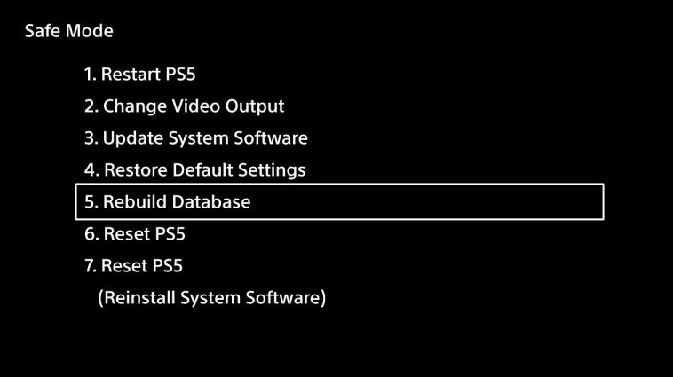 PS5 Safe Mode screen