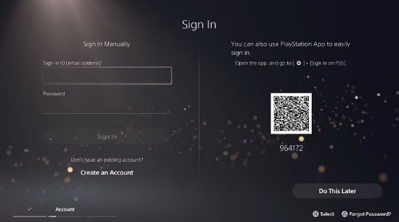 PS5 sign in page