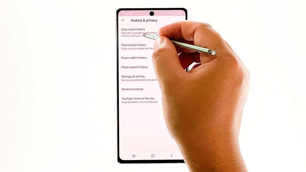 How to delete youtube online history on samsung phone